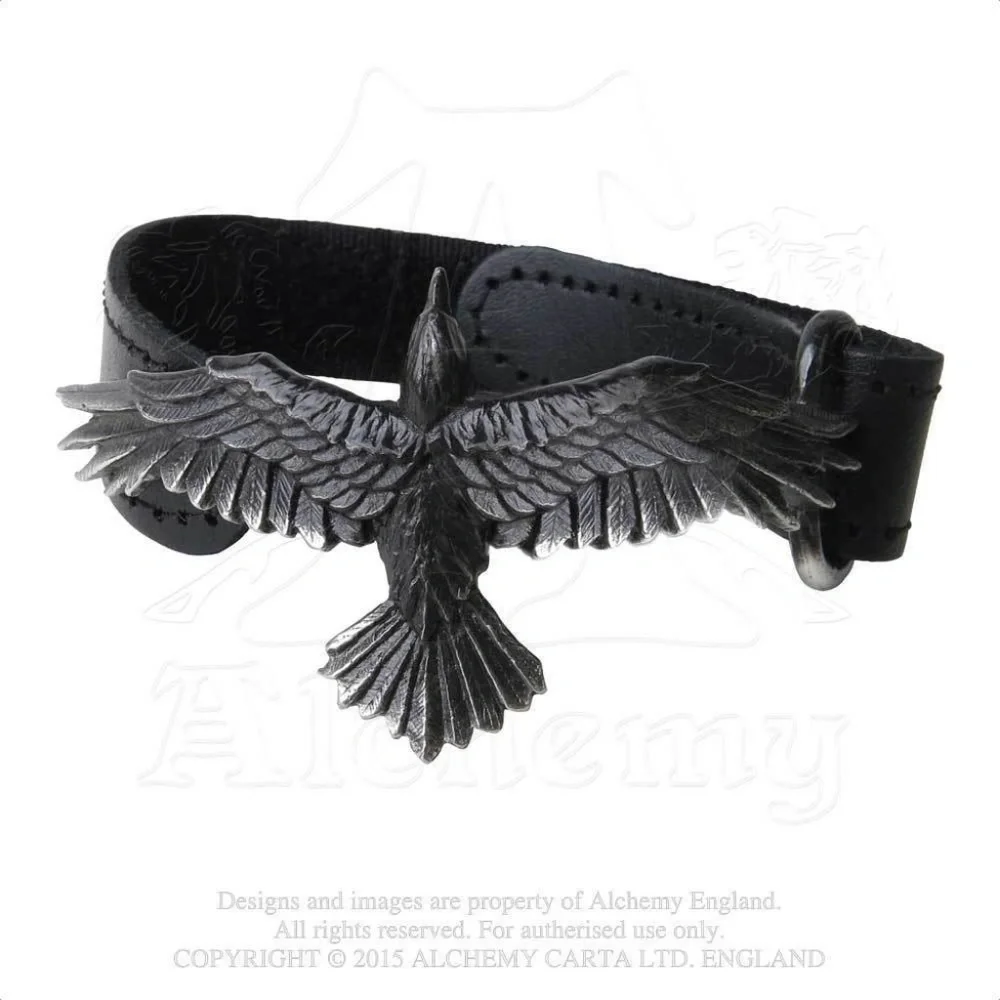 Raven Adjustable leather Strap Bracelet Unisex Alchemy Gothic UK unisex